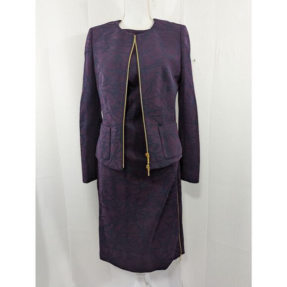 ESCADA! 2 PIECE VIOLET & BLACK ZIPPER ACCENTED DRESS & JACKET SUIT SET! SZ 8, 38 - Picture 2 of 14